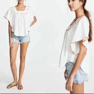 Madewell Pom Pom Butterfly Top Cotton square Neck White Size M